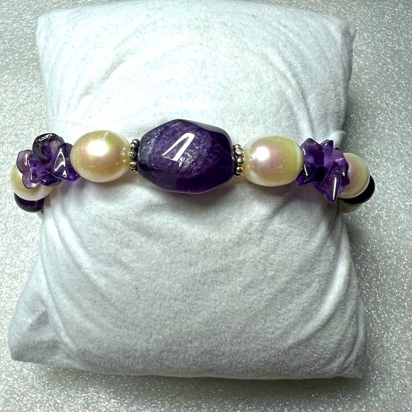 Ross-Simons Sterling Amethyst Pearl Bracelet - Picture 1 of 7